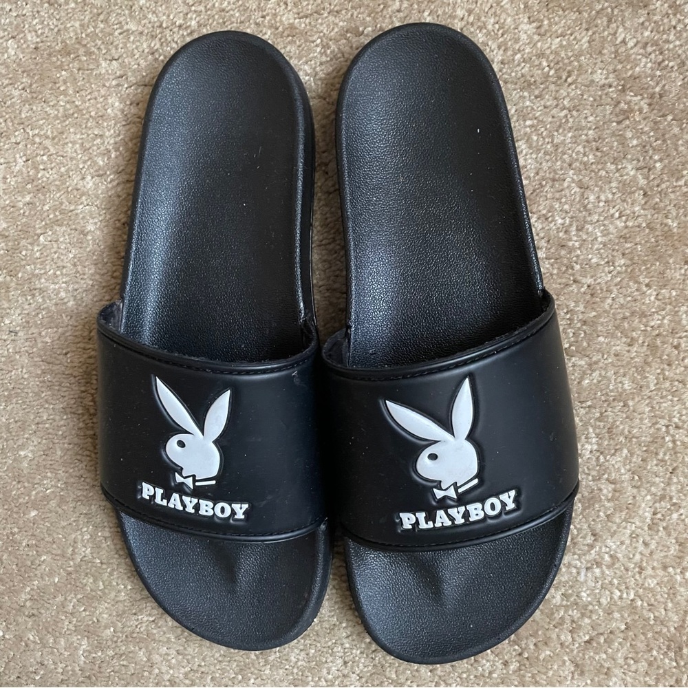 PLAYBOY inspired Black Slip Ons Iconic Logo Leisure Footwear